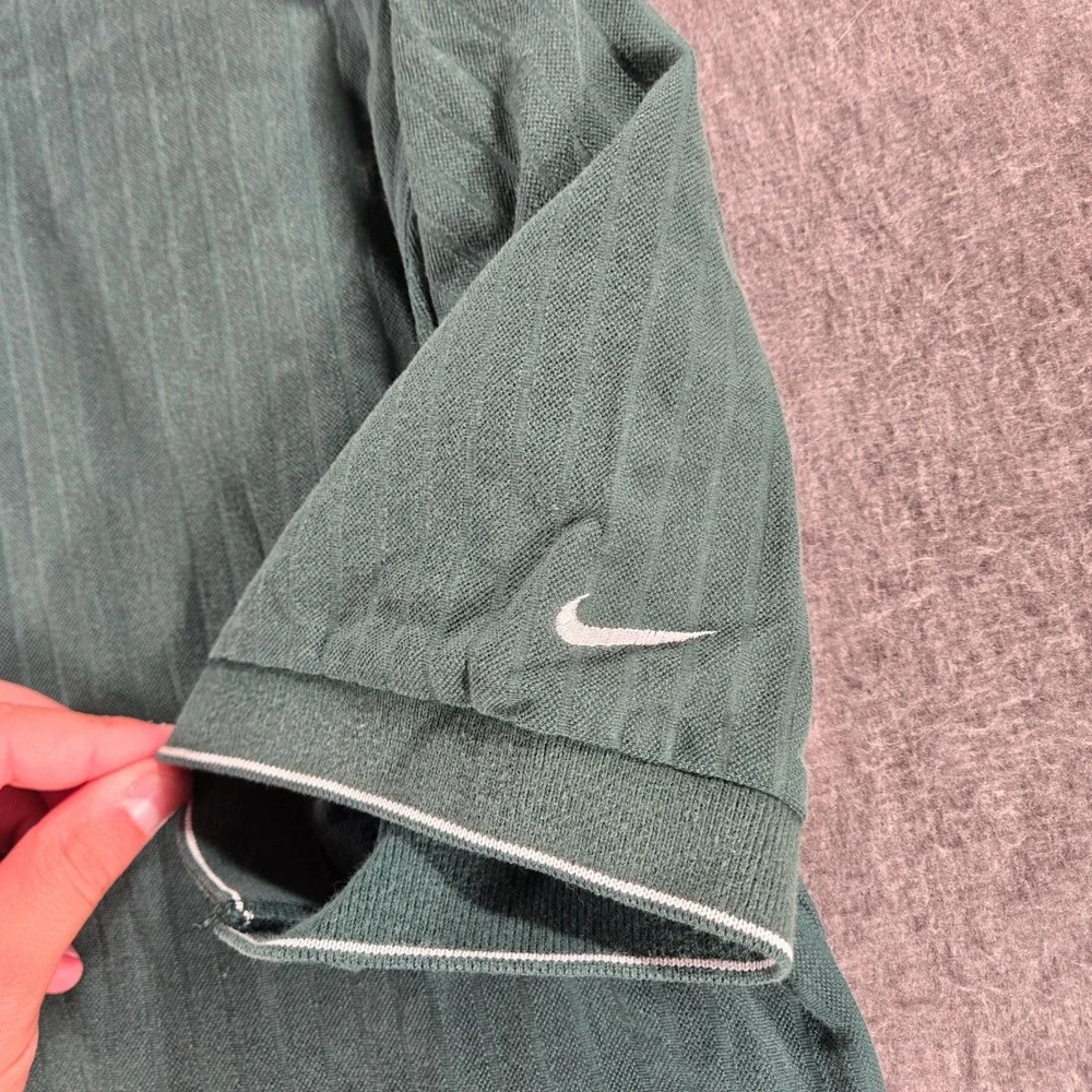 Vintage Nike Golf Polo Mens XL Green Dri-Fit Vertical Stripe Short Sleeve